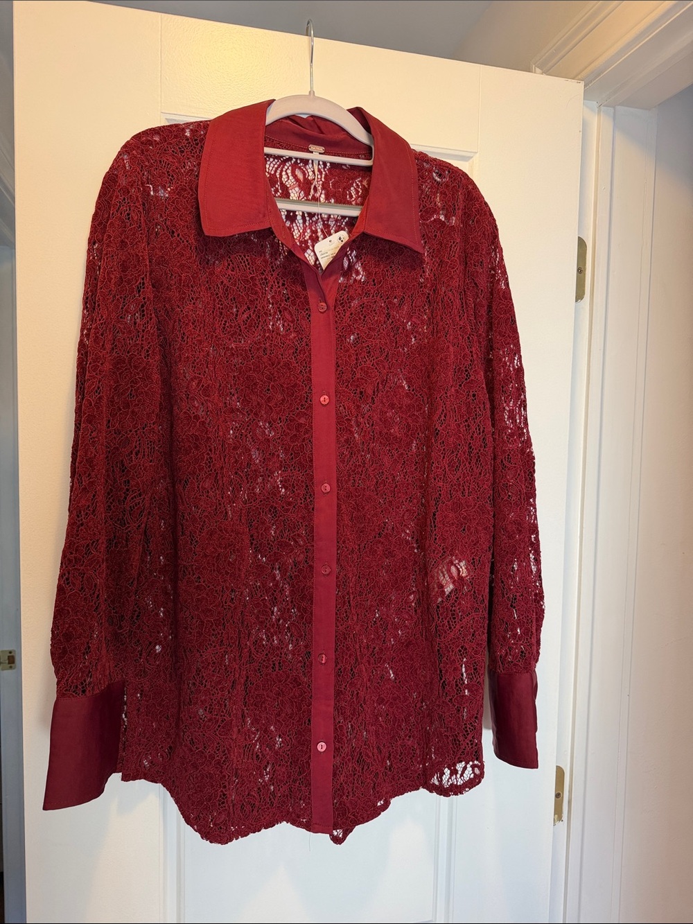 Free People Faith lace button up shirt in Cabernet